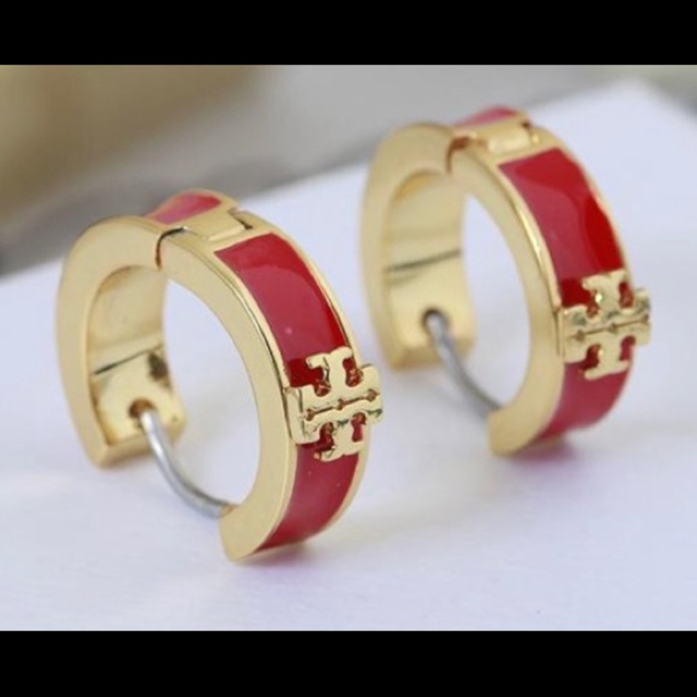 Red loop earrings - Picture 2 of 4
